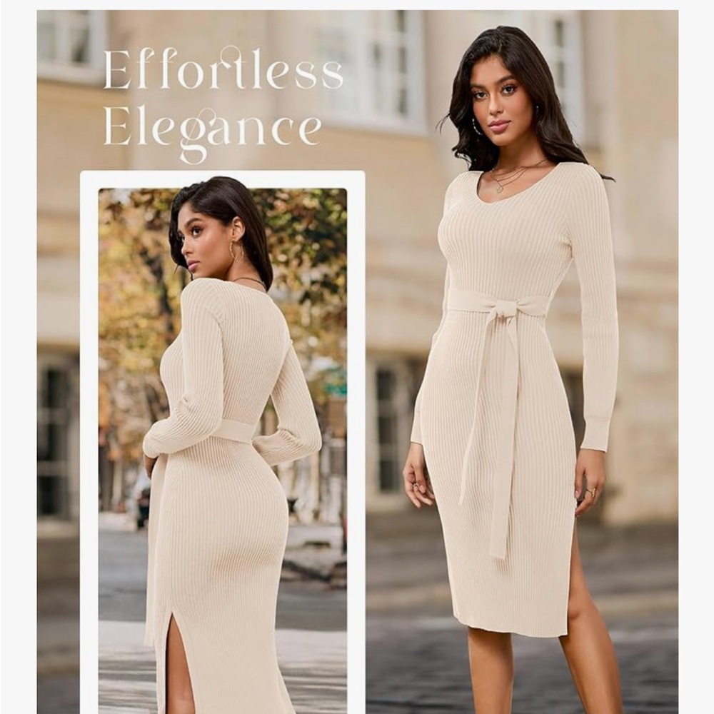 Dressystar Beige Knit Long Sleeve Dress - Picture 6 of 6